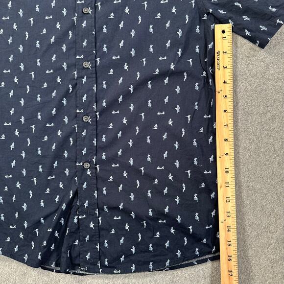 Cotton & Co. Button Down Short Sleeve Shirt Men Small Navy Blue Pin Up Print - Picture 4 of 8
